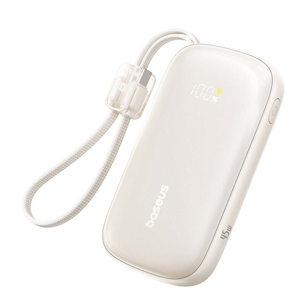 Baseus EnerFill FC21 Qpow 3 Ultra 10000mAh 45W Power Bank with Digital Display and Detachable USB-C - Lightning Cable - Titanium