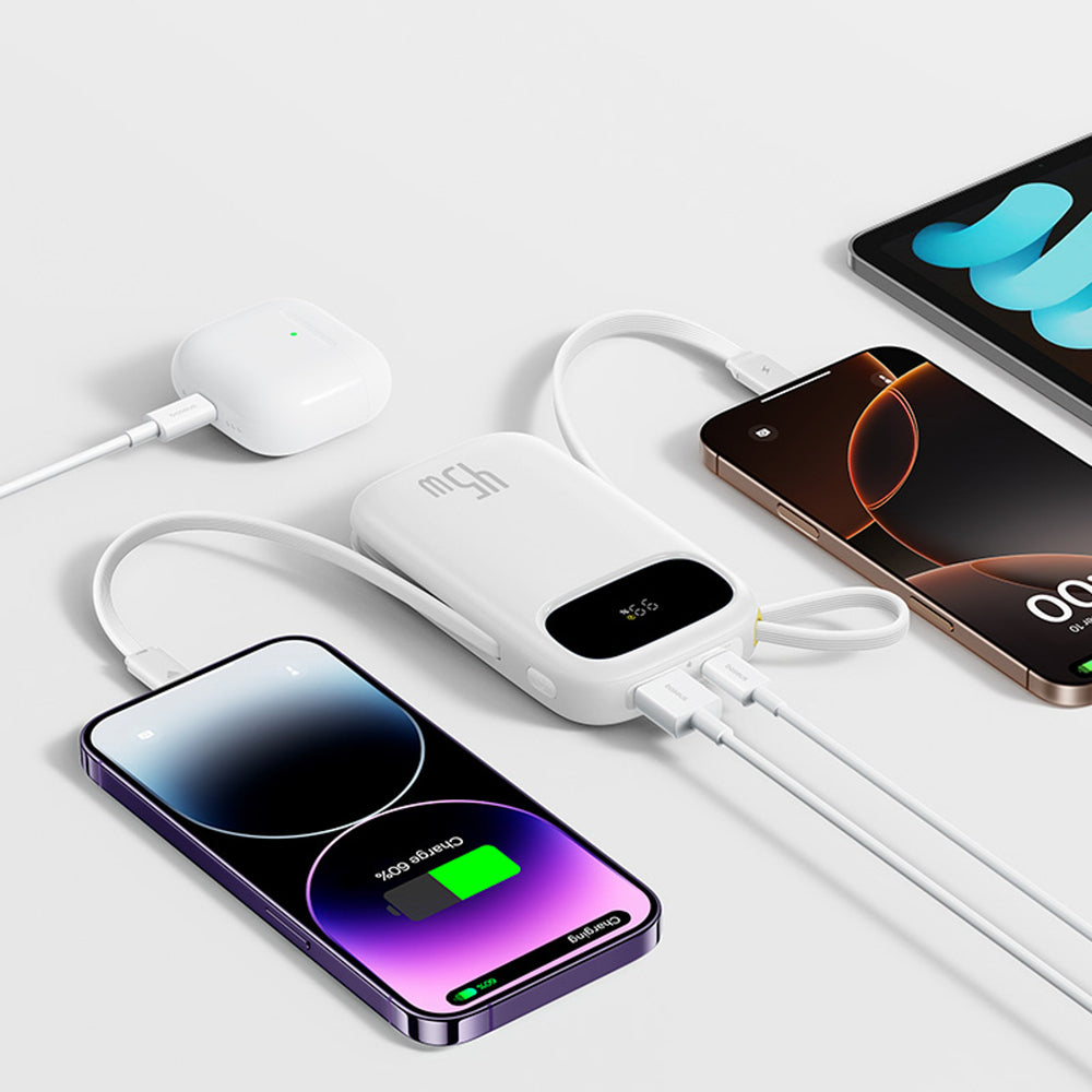 Baseus EnerFill FC31 Qpow 3 10000mAh 45W Power Bank with Digital Display with USB-C and Lightning Cables - White