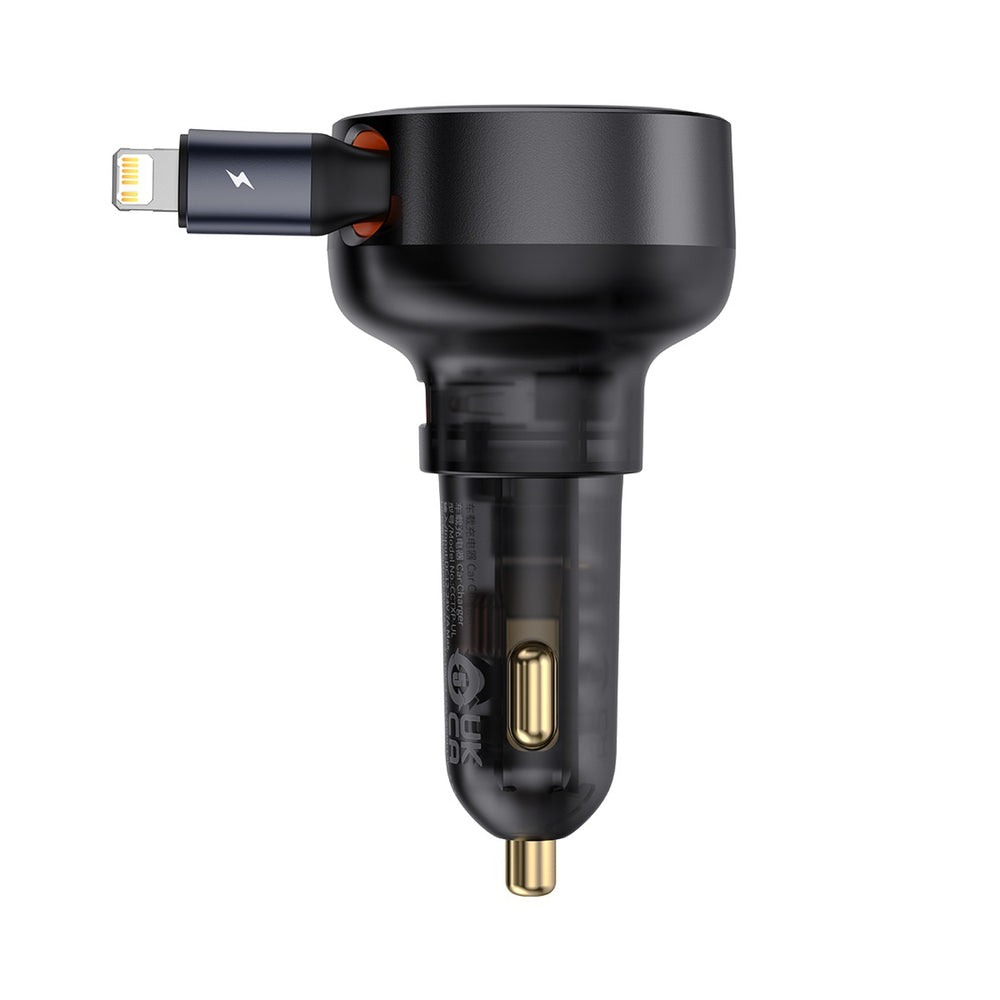 Baseus Enjoyment Pro 55W USB-A Car Charger with Retractable Lightning Cable - Black