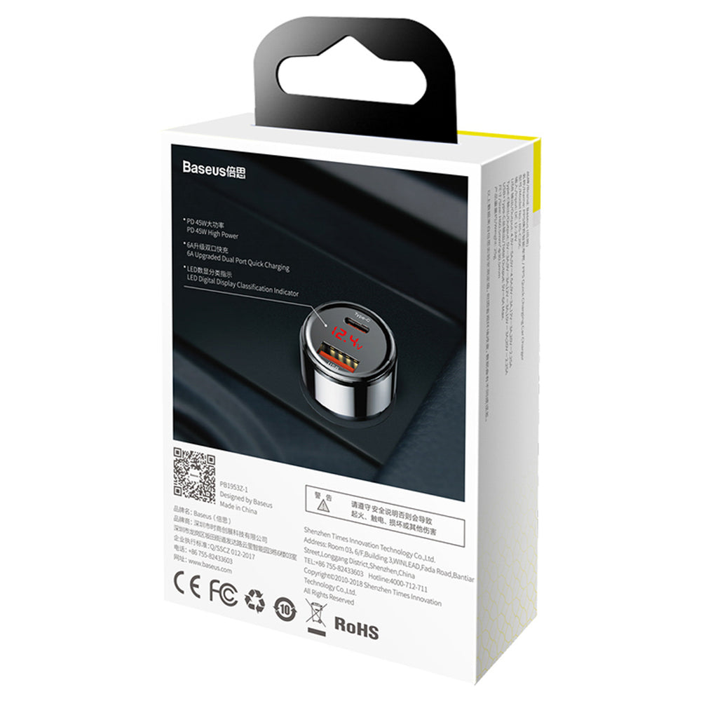 Baseus Magic Series PPS digital display (Type-c PD+QC) Intelligent dual quick charging and car charging of 45W Black(*)
