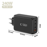 Tech-Protect NC240W-GaN 4-port 240W vægoplader - sort