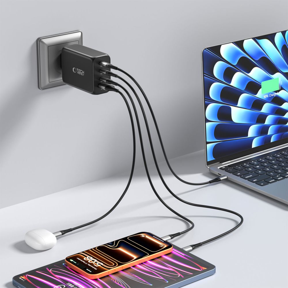 Tech-Protect NC240W-GaN 4-port 240W vægoplader - sort