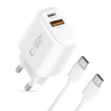 Tech-Protect NCA45W-GAN 2-Port 45W Wall Charger med USB-C-kabel - hvid