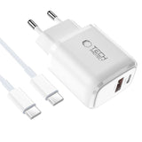 Tech-Protect NCA45W-GAN 2-Port 45W Wall Charger med USB-C-kabel - hvid
