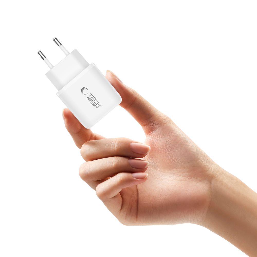 Tech-Protect NCA45W-GAN 2-Port 45W Wall Charger med USB-C-kabel - hvid