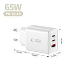 Tech-Protect NCA65W-GAN 3-port 65W vægoplader - hvid