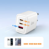 Tech-Protect NCA65W-GAN 3-port 65W vægoplader - hvid