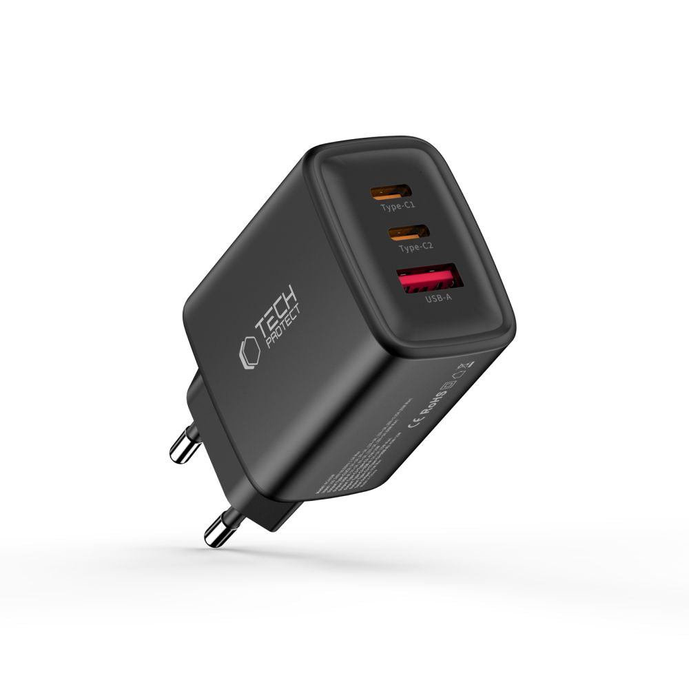 Tech-Protect NCA65W-GAN 3-Port 65W Wall Charger - sort