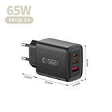 Tech-Protect NCA65W-GAN 3-Port 65W Wall Charger - sort