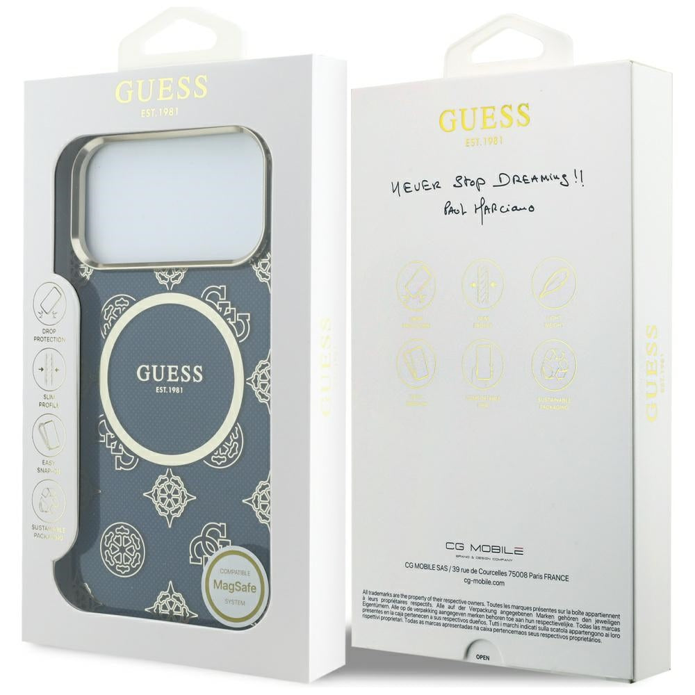 Guess IML Peony Dot MagSafe Case til iPhone 17 Pro Max - Blå