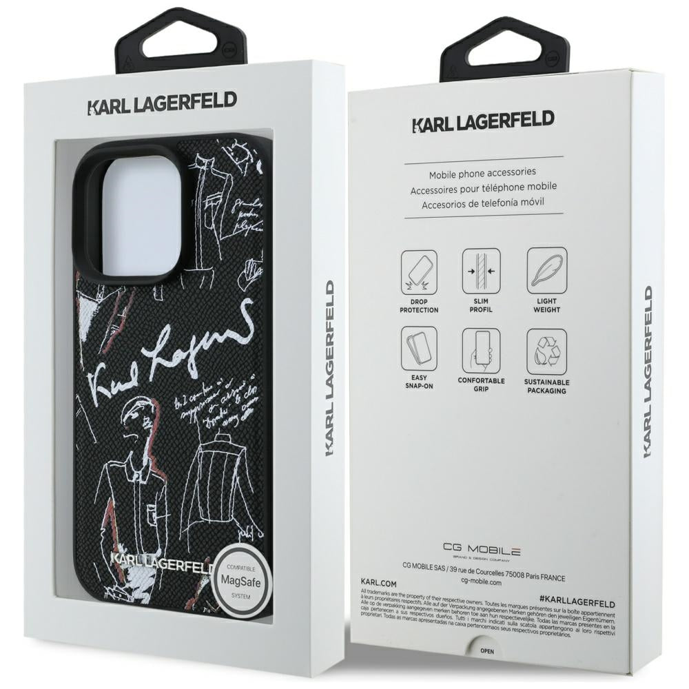 Karl Lagerfeld Grained Pattern & Logo MagSafe Case til iPhone 16 Pro Max - sort