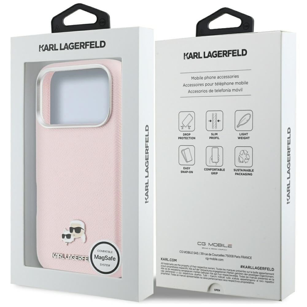 Karl Lagerfeld Karl & Choupette Head Pins Saffiano MagSafe Case til iPhone 17 Pro Max - Pink