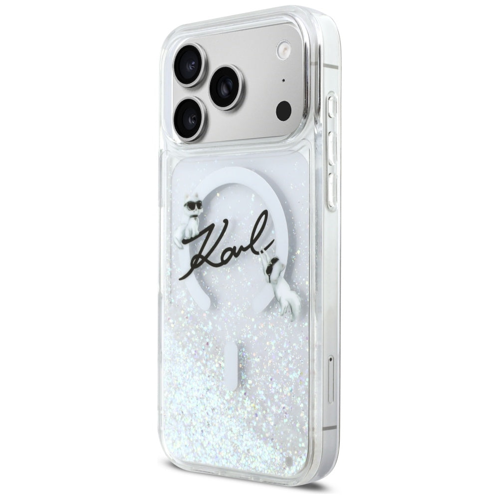 Karl Lagerfeld Liquid Glitter Karl Script Logo MagSafe Case til iPhone 17 Pro Max - Klar