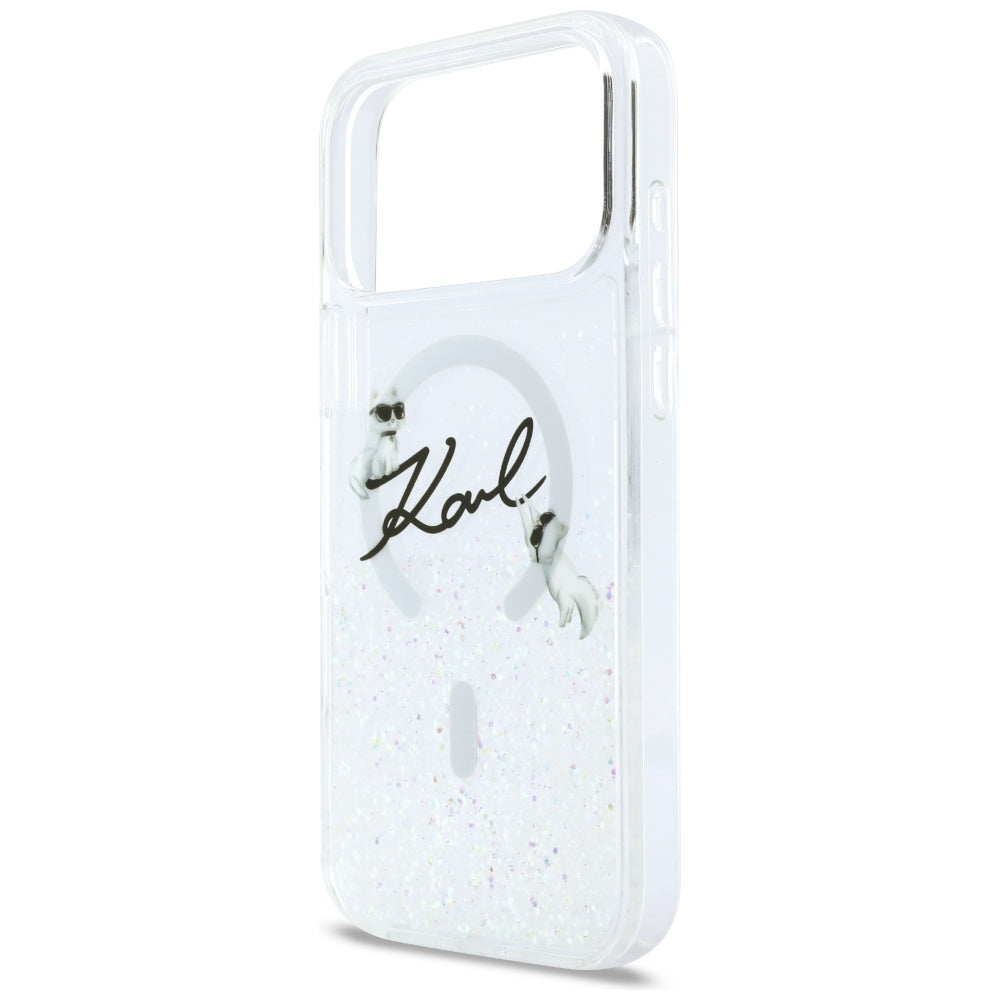Karl Lagerfeld Liquid Glitter Karl Script Logo MagSafe Case til iPhone 17 Pro Max - Klar