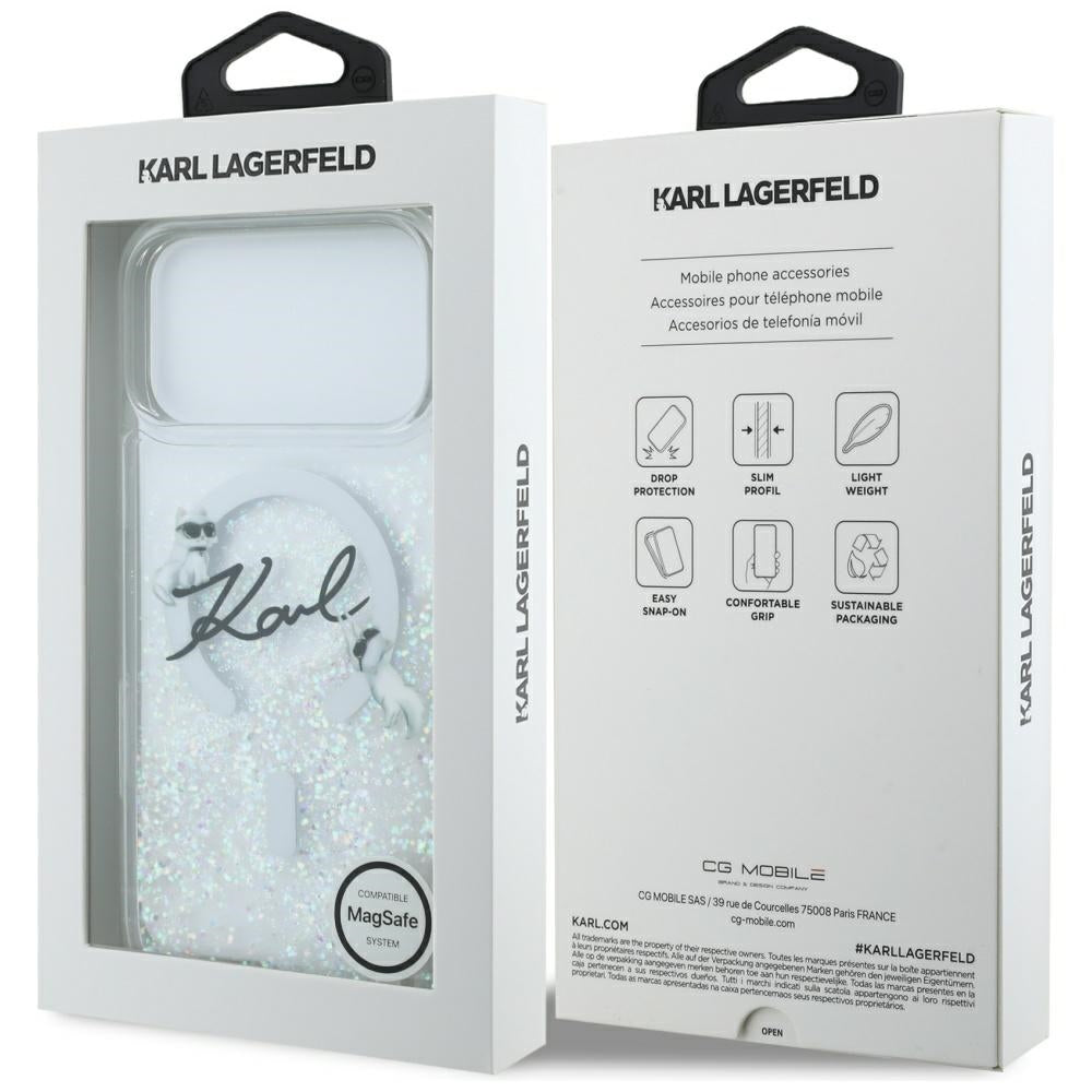 Karl Lagerfeld Liquid Glitter Karl Script Logo MagSafe Case til iPhone 17 Pro Max - Klar