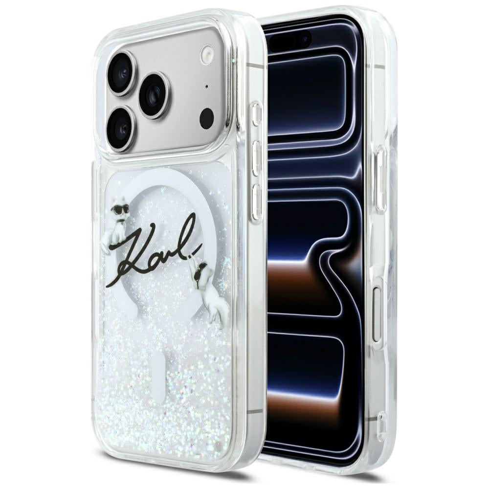 Karl Lagerfeld Liquid Glitter Karl Script Logo MagSafe Case til iPhone 17 Pro - Klar