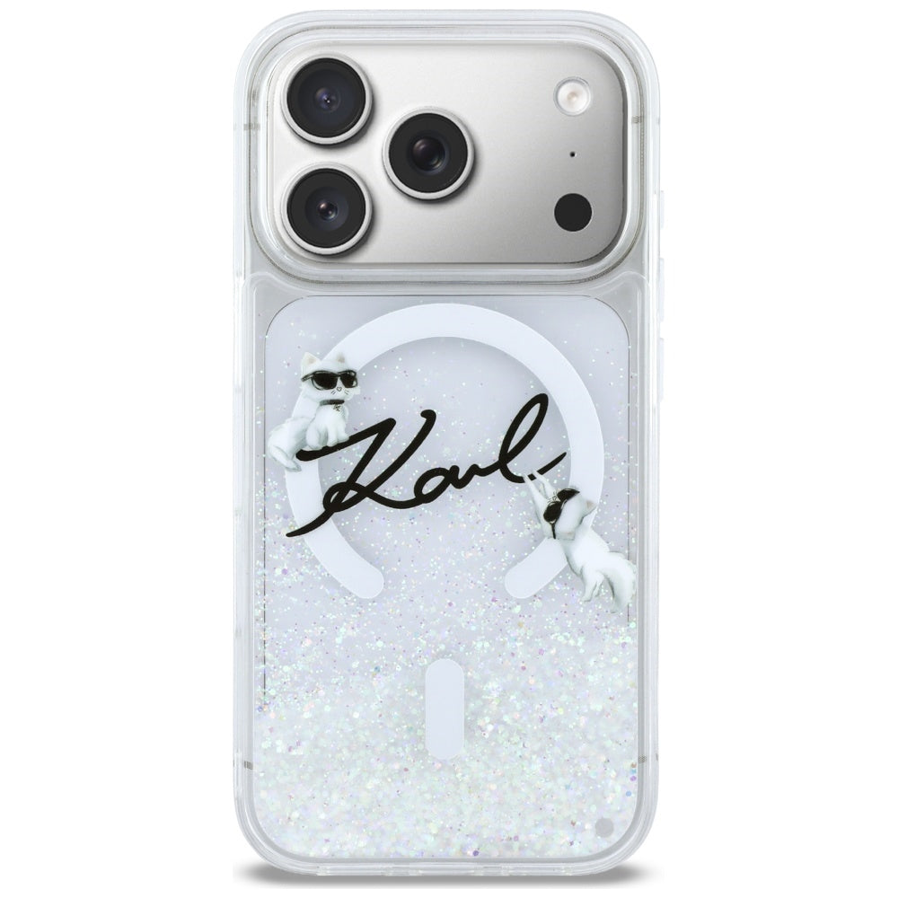 Karl Lagerfeld Liquid Glitter Karl Script Logo MagSafe Case til iPhone 17 Pro - Klar