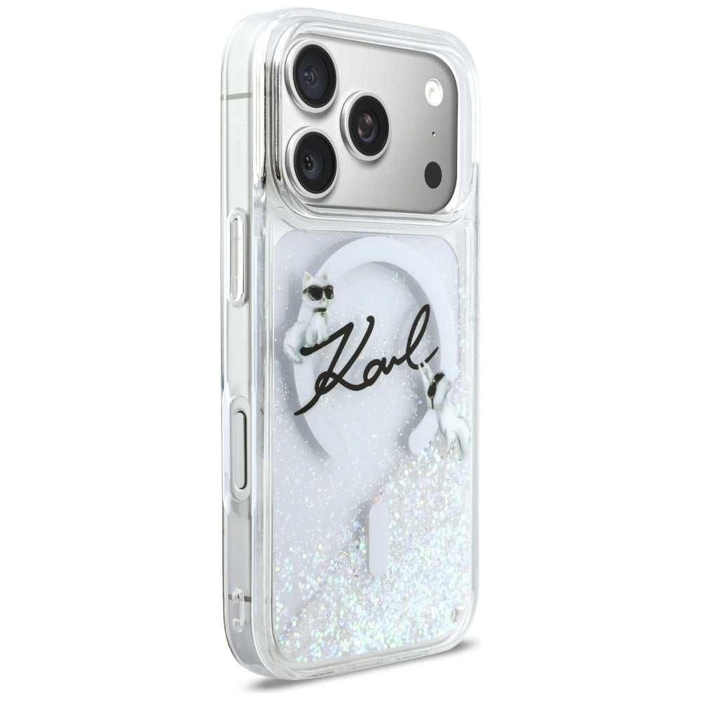 Karl Lagerfeld Liquid Glitter Karl Script Logo MagSafe Case til iPhone 17 Pro - Klar