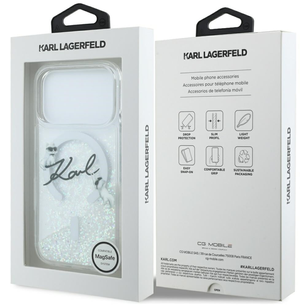 Karl Lagerfeld Liquid Glitter Karl Script Logo MagSafe Case til iPhone 17 Pro - Klar
