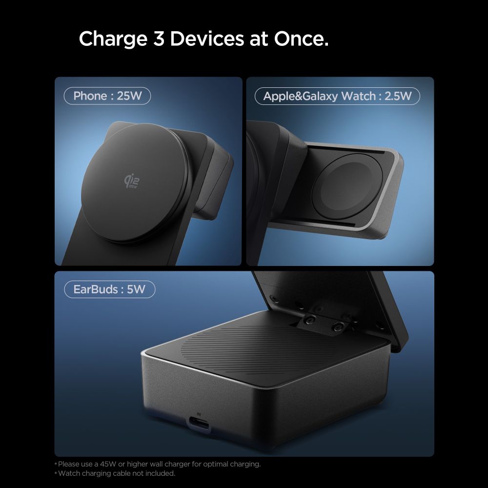 Spigen Essential Qi2.2 25W 3in1 MagSafe magnetisk trådløs oplader - sort