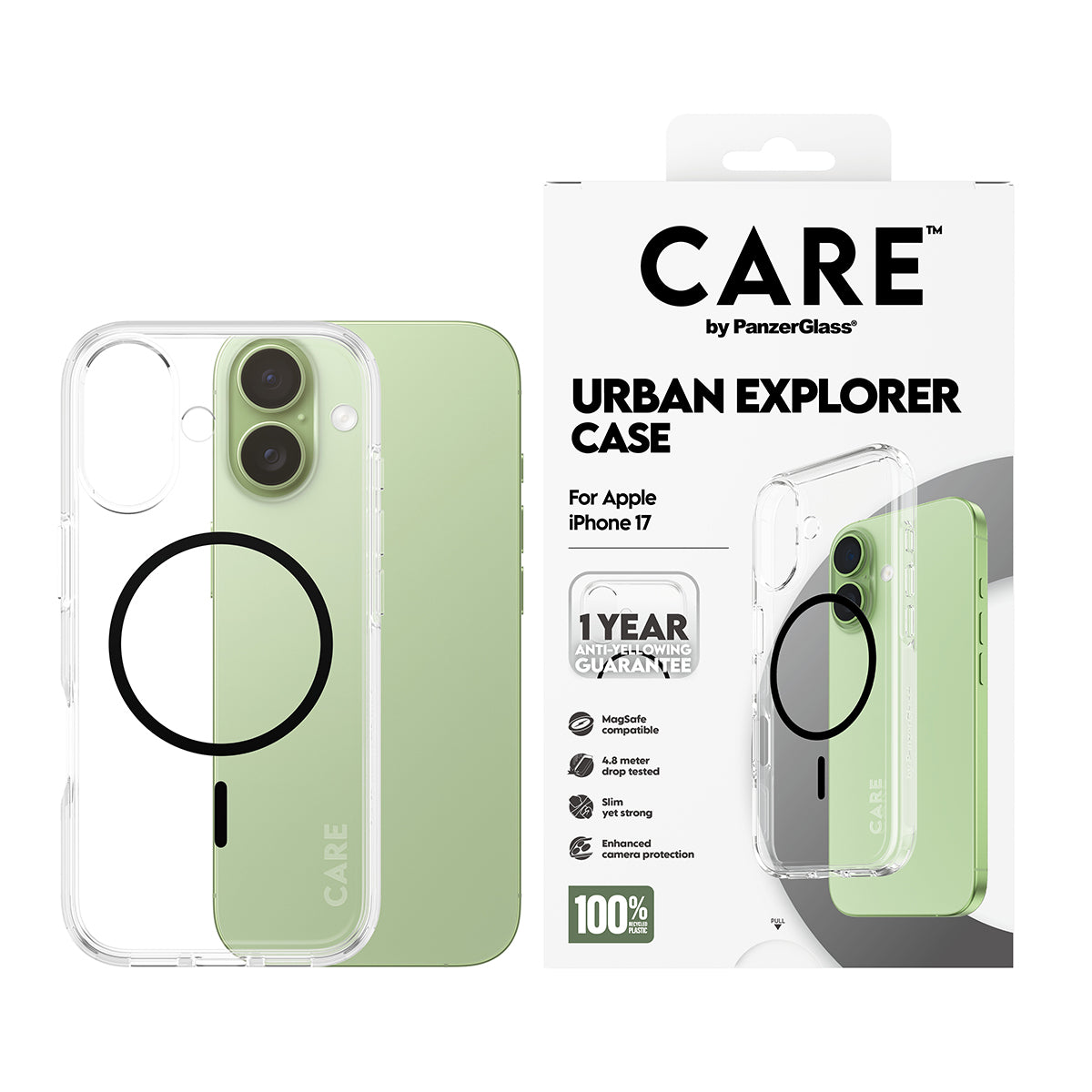 PanzerGlass CARE by ® Flagship Case Transparent Urban Explorer m. Sort MagSafe iPhone 17