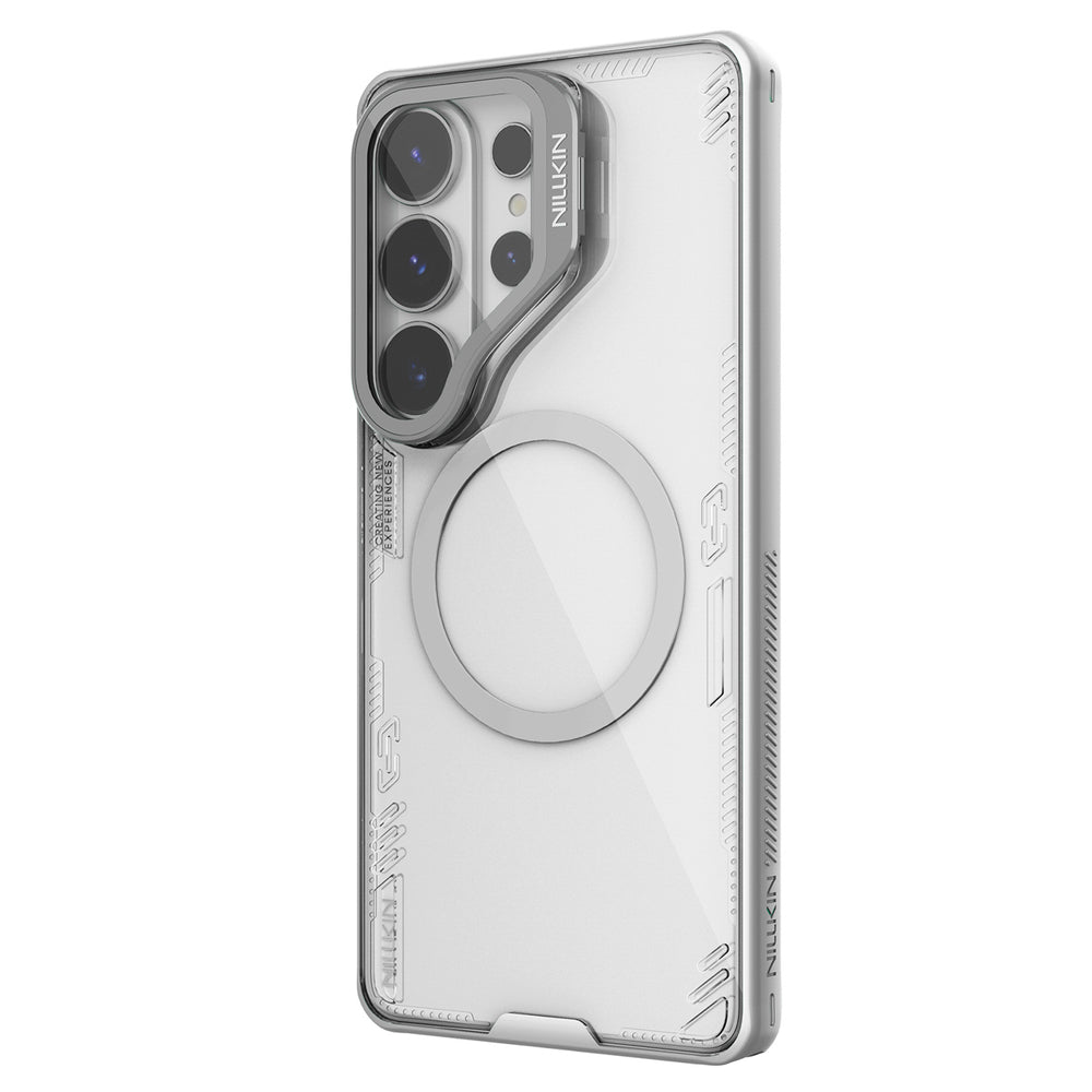 Nillkin Iceblade Prop Magnetic Case med kameraomslag og stativ Kompatibel med MagSafe til Samsung Galaxy S26 Ultra - Transparent Gray