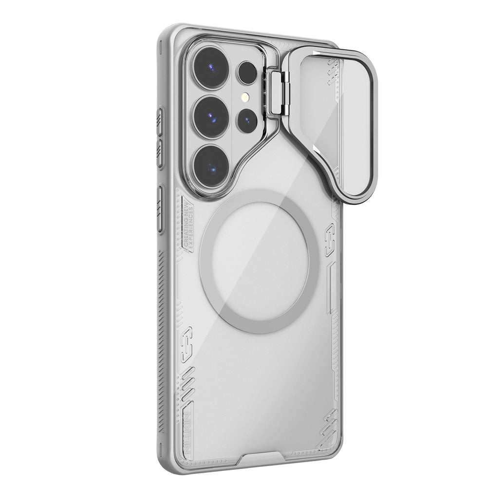Nillkin Iceblade Prop Magnetic Case med kameraomslag og stativ Kompatibel med MagSafe til Samsung Galaxy S26 Ultra - Transparent Gray