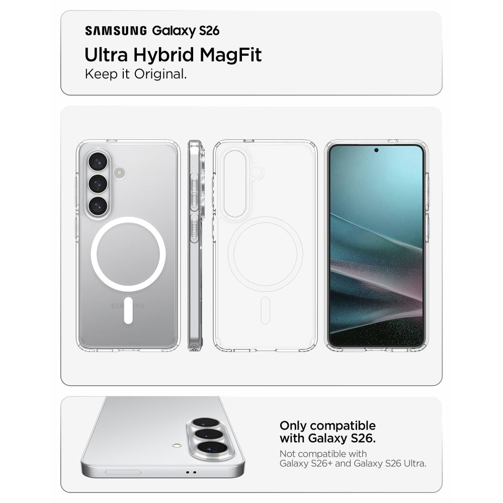 Spigen Ultra Hybrid Mag MagSafe Case til Samsung Galaxy S26 - Klar og hvid