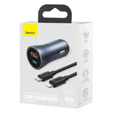 Ładowarka samochodowa Baseus Golden Contactor Pro, USB + USB-C, QC4.0+, PD, SCP, 40W (szara) + kabel USB-C til iP 1m (czarny)