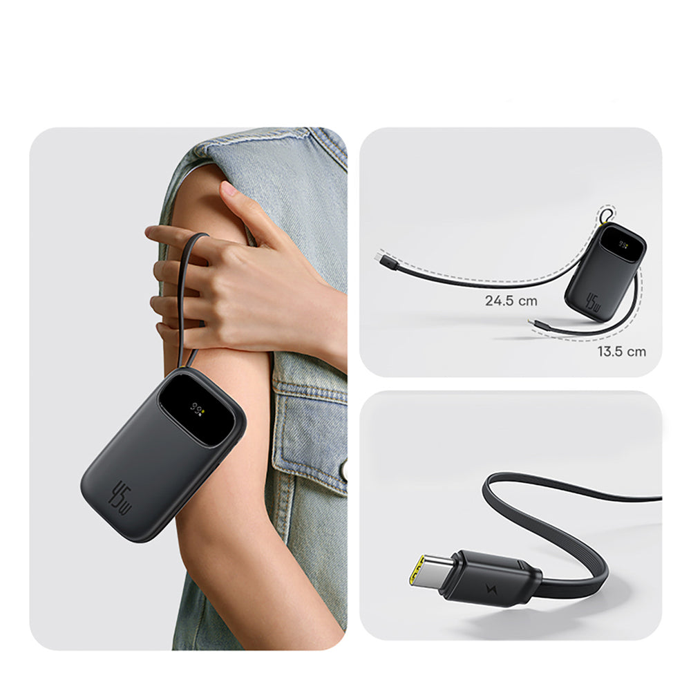 Baseus EnerFill FC31 QPow3 20000mAh 45W Power Bank with Digital Display with 2 Built-in USB-C Cables - Black