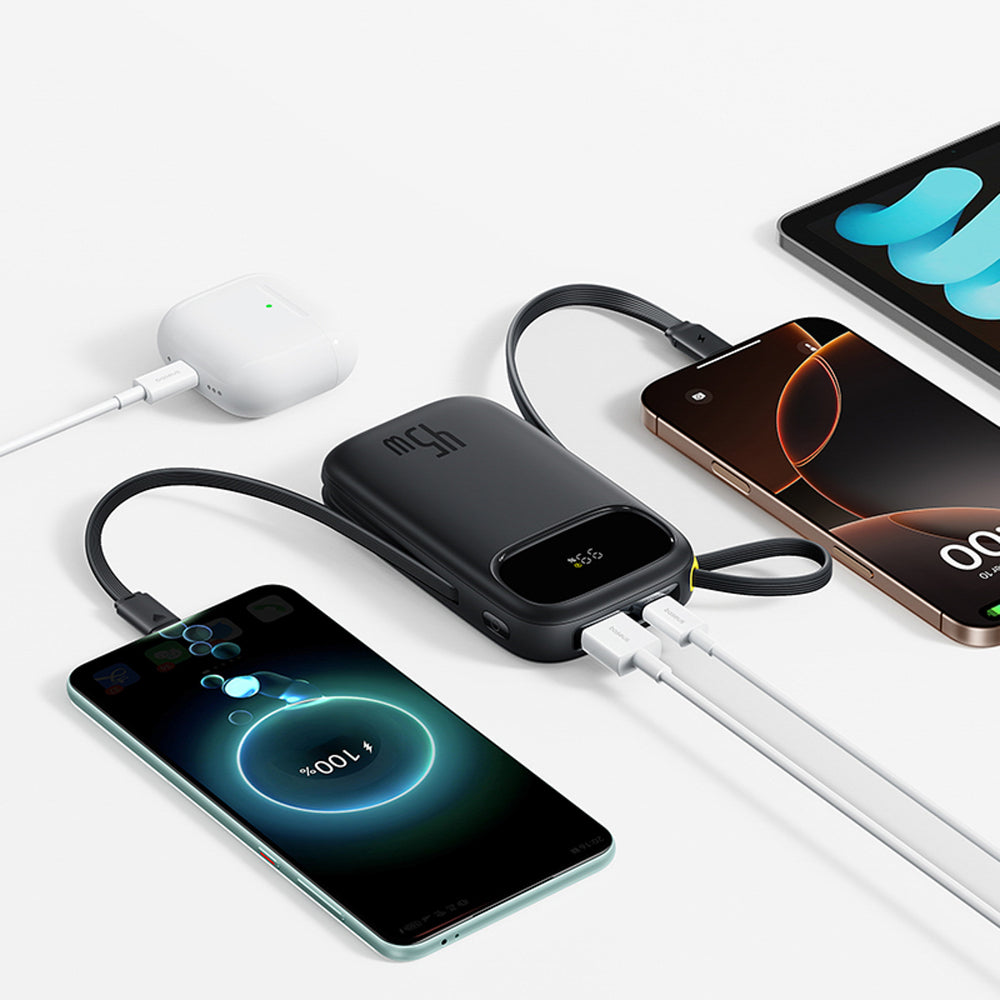 Baseus EnerFill FC31 QPow3 20000mAh 45W Power Bank with Digital Display with 2 Built-in USB-C Cables - Black
