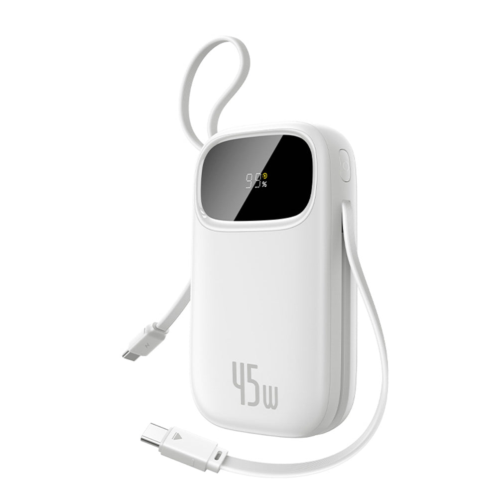Baseus EnerFill FC31 QPow3 20000mAh 45W Power Bank with Digital Display with 2 Built-in USB-C Cables - White