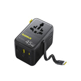 Baseus PicoGo AG11 45W 6-in-1 Travel Adapter with Retractable USB-C Cable - Black