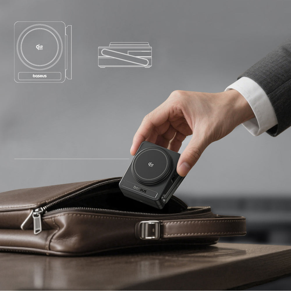 Baseus PicoGo AF21 3-in-1 Qi2.2 35W Wireless Charger with 1m USB-C Cable - Black