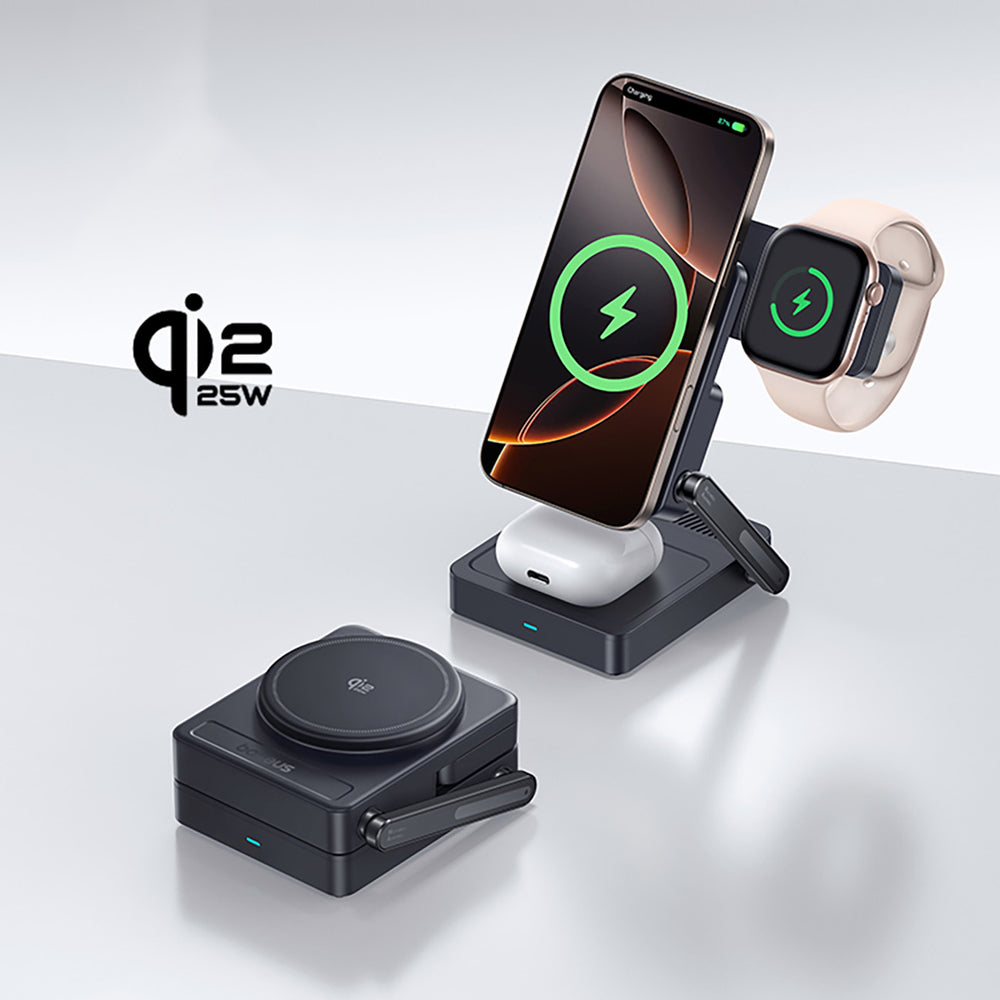 Baseus PicoGo AF21 3-in-1 Qi2.2 35W Wireless Charger with 1m USB-C Cable - Black