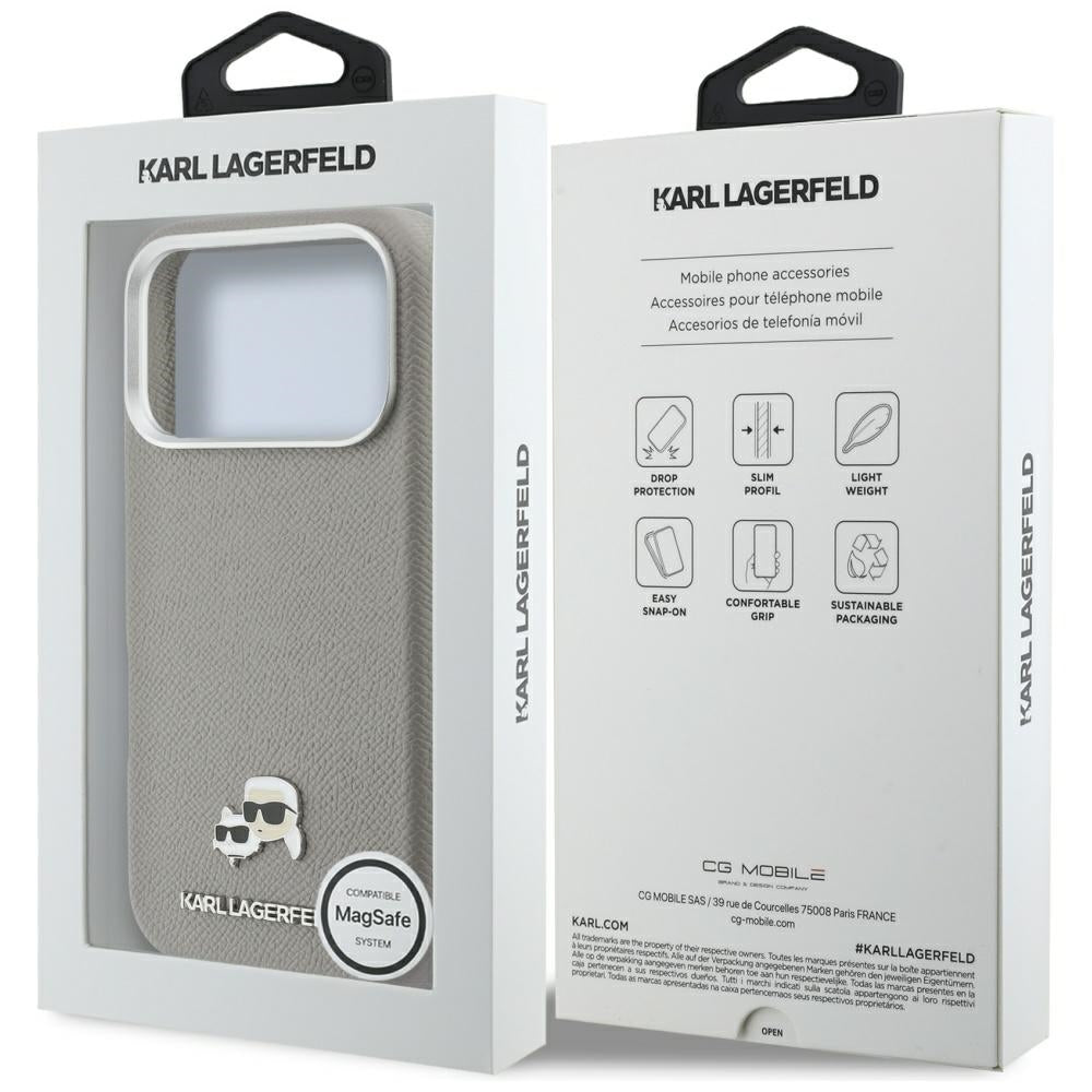 Karl Lagerfeld Karl & Choupette Head Pins Saffiano MagSafe Case til iPhone 17 Pro Max - Grå