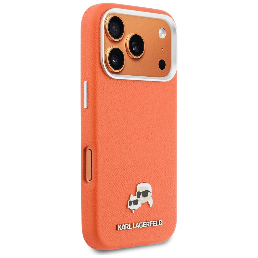 Karl Lagerfeld Karl & Choupette Head Pins Saffiano MagSafe Case til iPhone 17 Pro - Orange