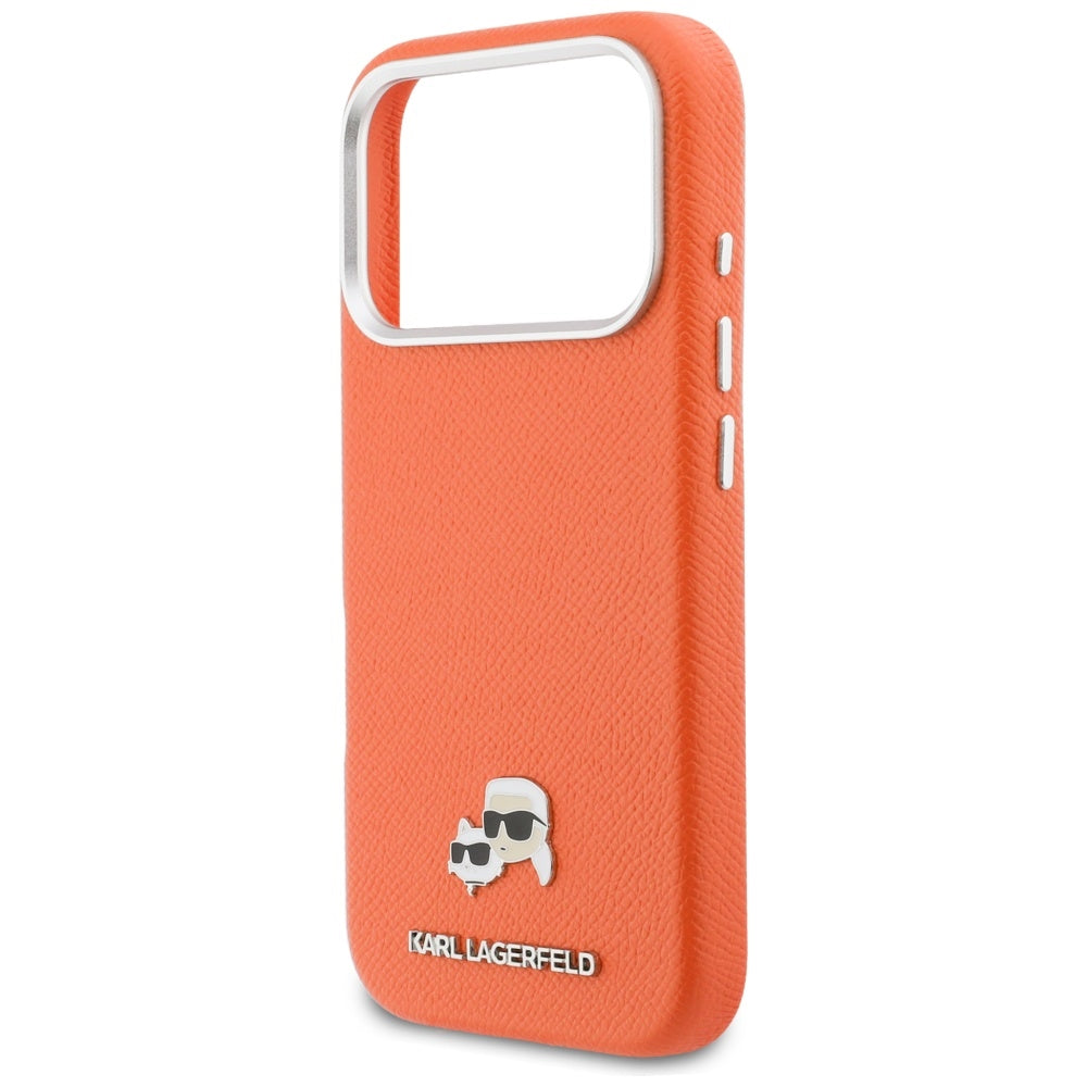 Karl Lagerfeld Karl & Choupette Head Pins Saffiano MagSafe Case til iPhone 17 Pro - Orange