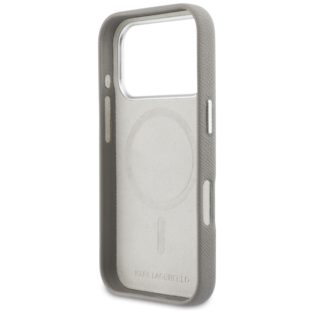 Karl Lagerfeld Karl & Choupette Head Pins Saffiano MagSafe Case til iPhone 17 Pro - Grå