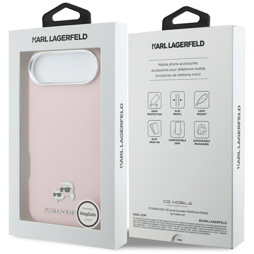 Karl Lagerfeld Karl & Choupette Head Pins Saffiano MagSafe iPhone Air Case - Pink