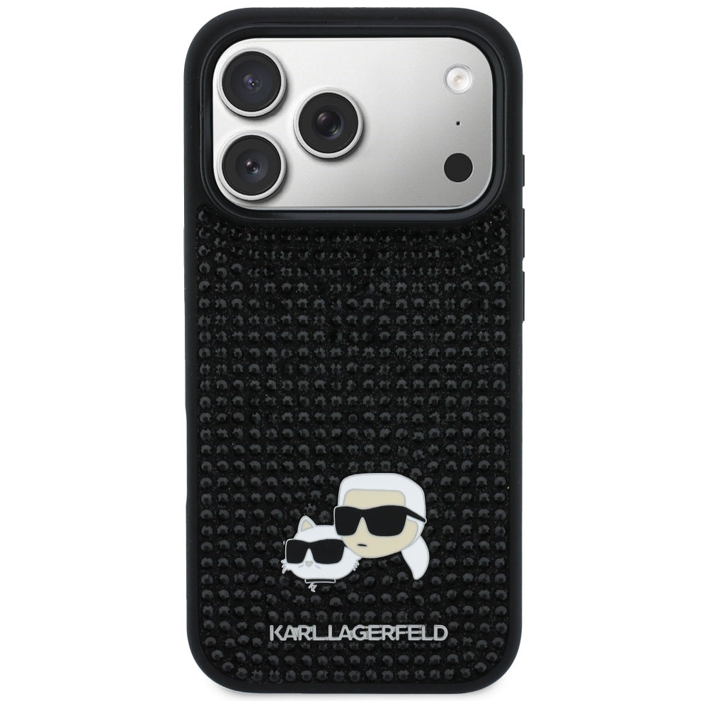 Karl Lagerfeld Rhinestones Karl&Choupette Pin Case til iPhone 17 Pro - sort