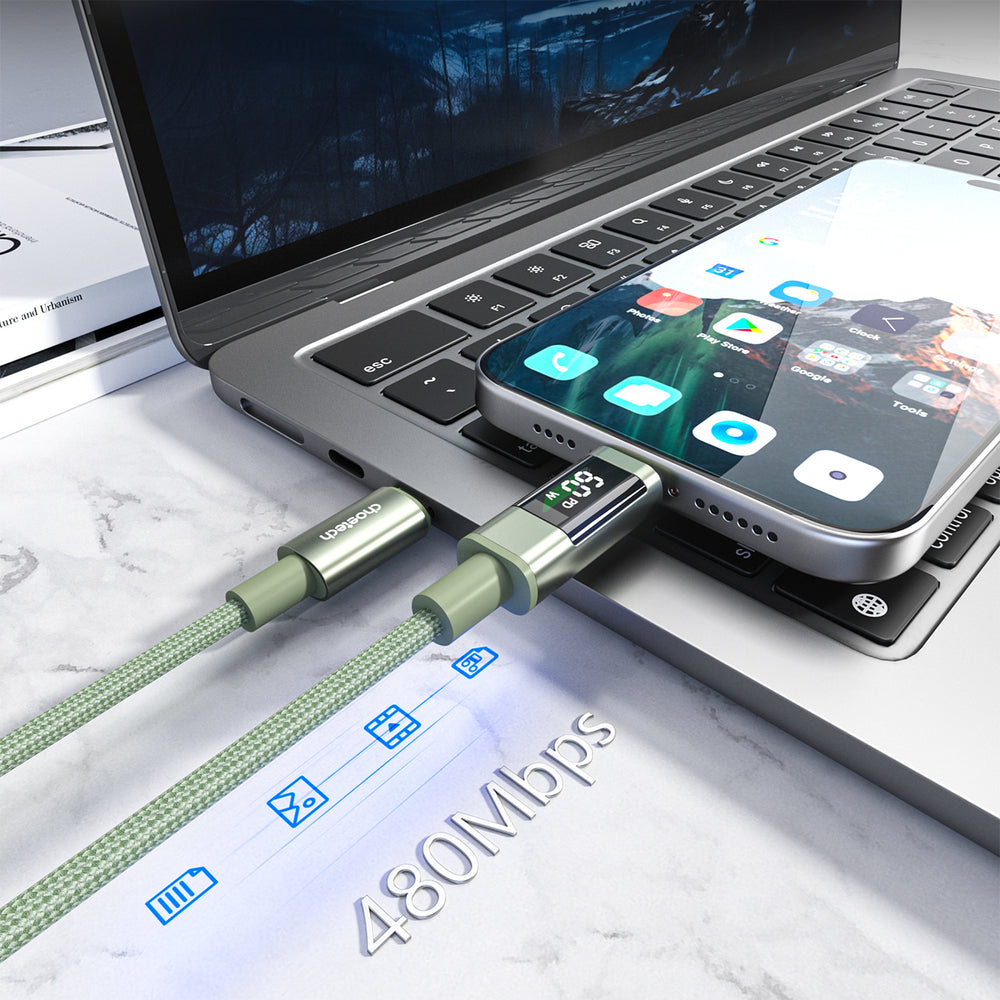 Choetech XCC-1068 PD 60W USB-C - USB-C Cable with Display 1.2 m - Green