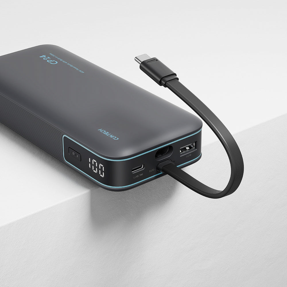 Cuktech LPB200N 40W 20000mAh Powerbank med integreret kabel - Grå