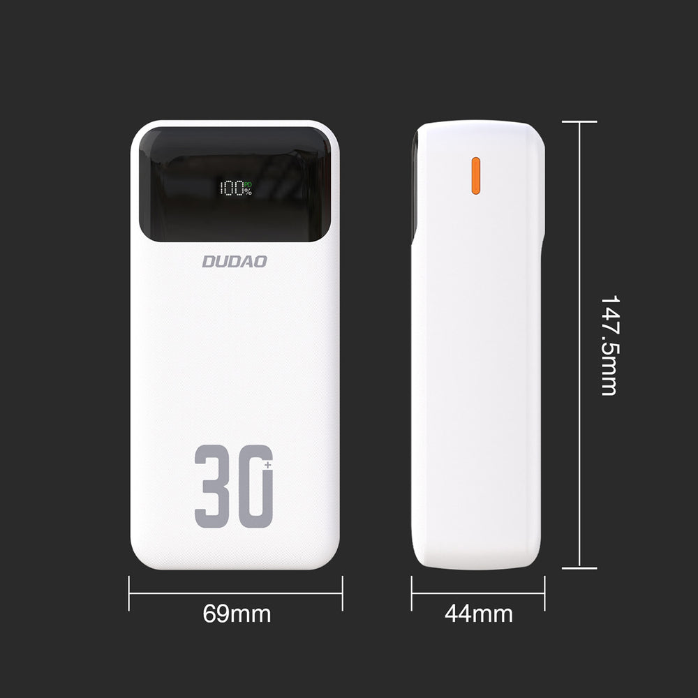 Dudao K15Max 30000mAh PD 22.5W Powerbank med USB-C og Lightning Kabler - Hvid