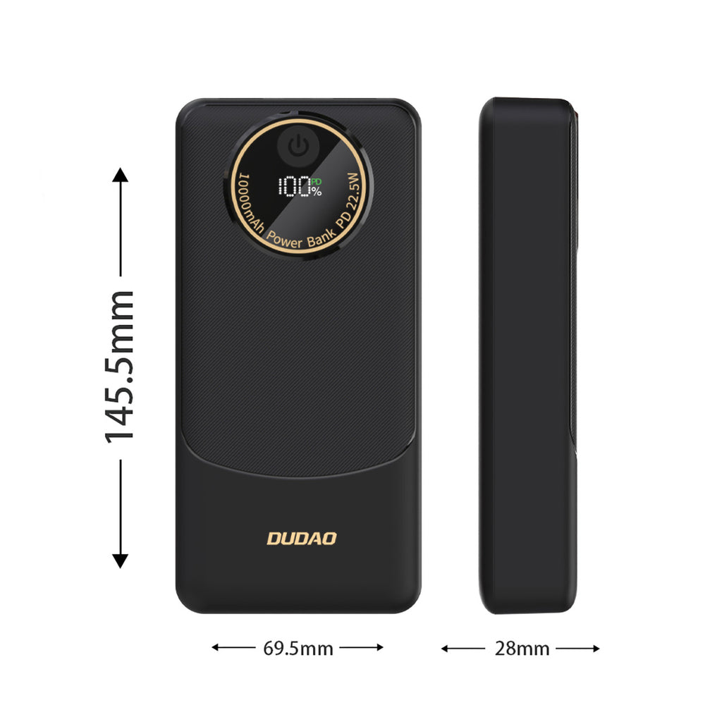 Dudao K12Pro Power Bank 22.5W PD 20000mAh USB-A, USB-C - sort