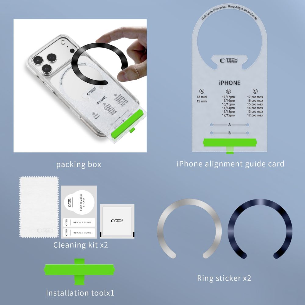 Tech-Protect MMP-210 MagSafe 2-pack Magnetisk Ring - Sølv / Navy Blue