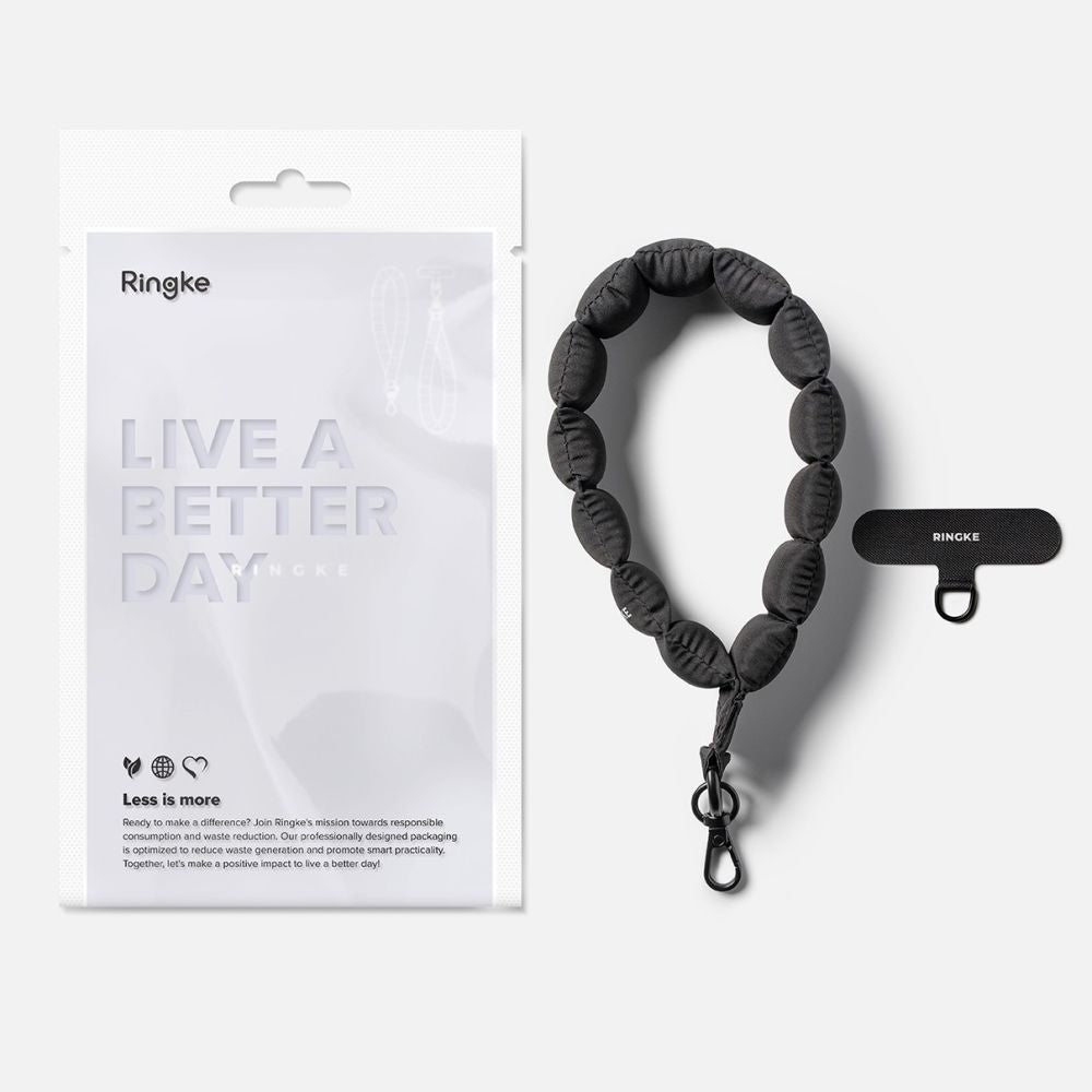 Ringke Holder & Puffer Hand Strap Phone Lanyard - sort