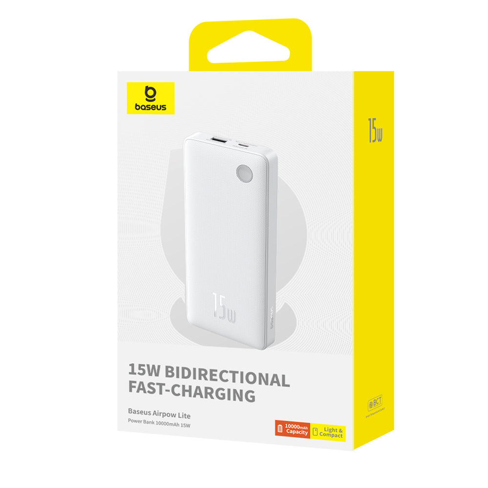 Baseus Airpow Lite 10000mAh 15W Power Bank with Baseus Simple USB-A - USB-C 30cm Cable - White