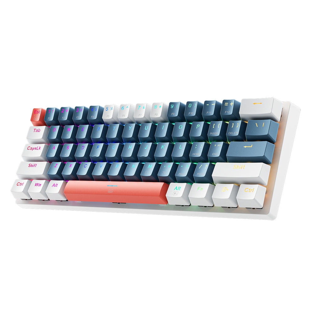 Machenike K500-B61 Wired Mechanical Gaming Keyboard med baggrundslys blå switch - Blå og hvid