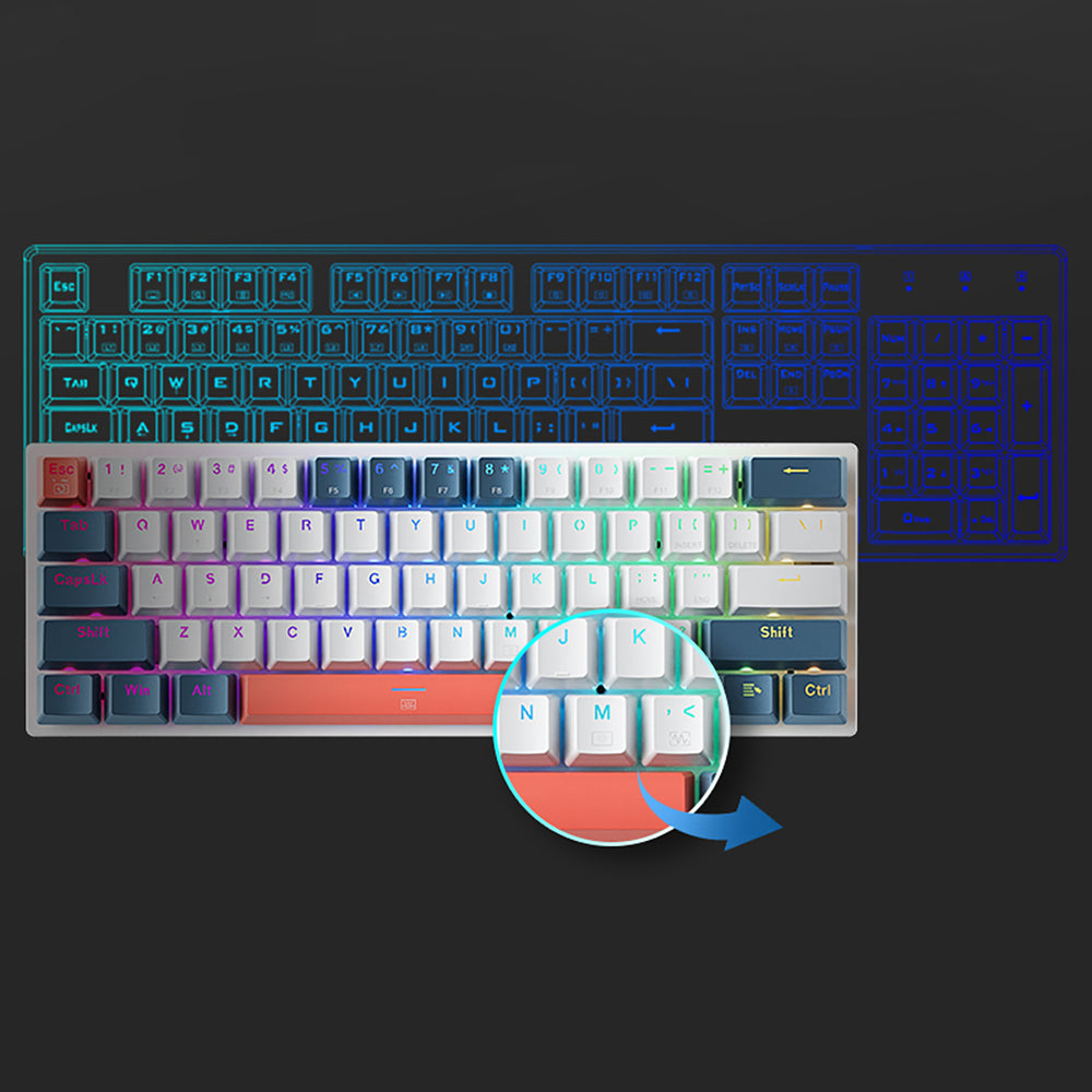 Machenike K500-B61 Wired Mechanical Gaming Keyboard med baggrundsbelysning, Rød Switch - Hvid og Blå
